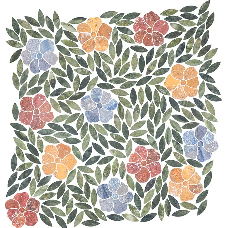 Botanical Garden Multicolor Polished Natural Stone Mosaic Tile